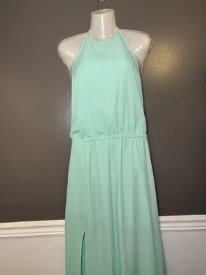 Show Me Your MuMu Dress Womens Large Green Halter Backless Chiffon Maxi Slit thumbnail 2