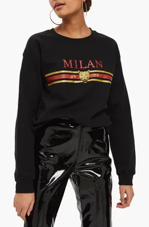Topshop Milan Graphic print black sweatshirt from Nordstrom thumbnail 1