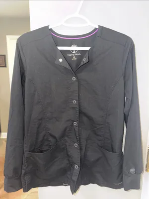 Healing Hands Women's Daisy Snap Front Warm-Up Solid Scrub Jacket in black XS thumbnail 2