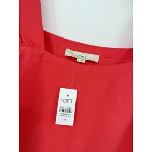 Loft Square Neck Flounce Tank Basic Dress Linen Blend Coral Size M NWT‎ thumbnail 4