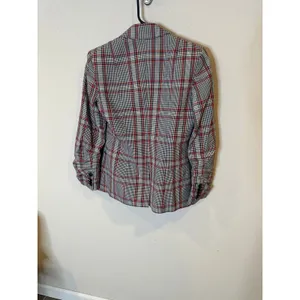 Veronica Beard Red Plaid‎ Double Breasted Blazer Jacket Size 0 Ruched Sleeve USA thumbnail 5
