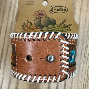 Justin Boots NWT Justin Brown Tooled Leather Cuff Bracelet with Floral Embroidery thumbnail 4