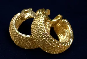 Vintage Monet gold tone textured clip on hoop earrings thumbnail 2