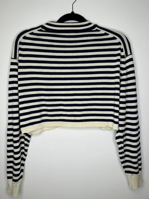 ZARA Striped Crop Blue White Knit Size Medium thumbnail 7