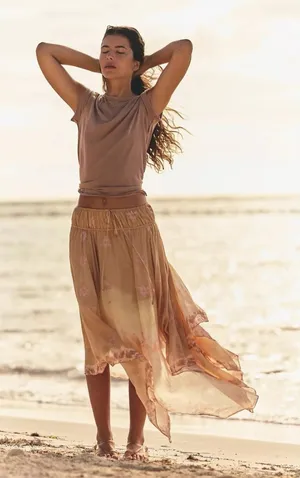 Free People Bohemian 70s FP One Kaia Asymmetrical Midi Skirt Desert Mirage Large thumbnail 1