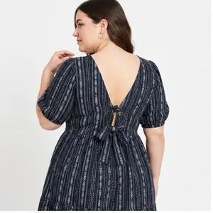 Time and Tru Womens Dress Size L Dark Navy Stripe Tie Back Mini Lightweight thumbnail 4