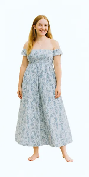 Boho Me crop wide leg JUMPSUIT XS smocked paisley floral shabby chic BLUE WHITE thumbnail 1