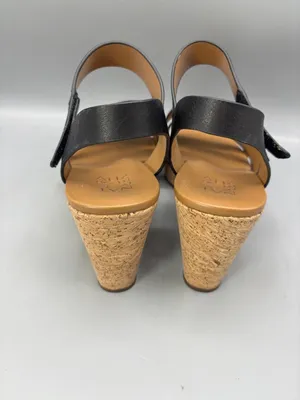 Naturalizer Cynthia Wedge Sandals Womens 9M Black Leather Cork Platform Straps thumbnail 4