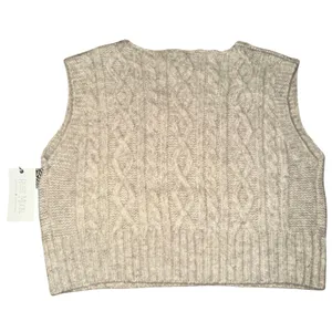 Ruby Moon Cable Knit V-Neck Sleeveless Sweater Vest, Tan, Size S, NWT‎ thumbnail 3