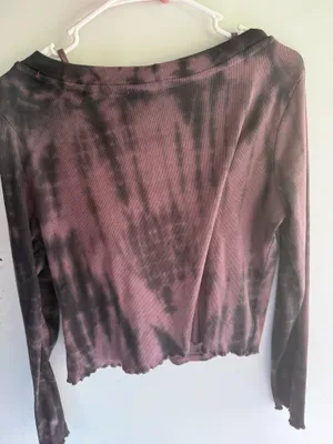 Wall Flower purple and black tie-dye ribbed cami and button-front cardigan matching set thumbnail 2
