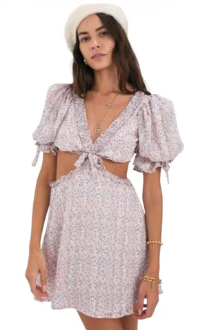 For Love And Lemons Pheobe Pink Floral Cut-Out Mini Dress NWT thumbnail 1