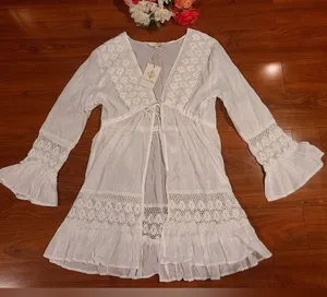 Cresent Bay White Sheer Crochet Coverups Size Medium thumbnail 1