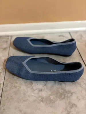 Vivaia Margot Square-Toe Flats in Denim Blue thumbnail 2
