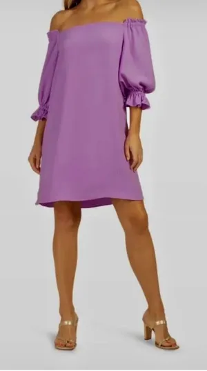 Trina Turk Equinox Dress // Sugarberry Purple Crepe Ruffle Sleeve Boho Mini thumbnail 1