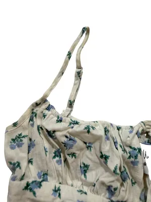 Princess Polly Ivory Blue Floral Smocked Crop Top Cami Tie Shirt Size 0 Women's thumbnail 4