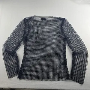 Retroluxe -1726 Black‎ Rhinestone Mesh Top Long Sleeve Fishnet Women's Small thumbnail 4