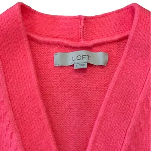 LOFT Pink Star Knit V-Neck Button Front Cardigan Sweater Coquette Cottagecore thumbnail 3