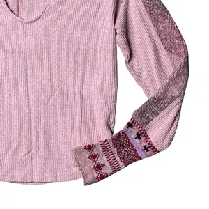 Daily Practice Anthropologie Shirt Womens XS Pink Waffle Knit Thermal Split Neck thumbnail 9