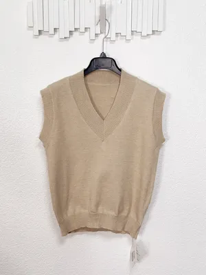 J.ING Beige V Neck Sweater Vest Sleeveless Knit Preppy Minimalist Pullover thumbnail 2
