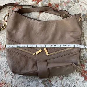 Michael Kors Jamesport Leather Hobo Large Shoulder Bag Taupe Tan Nude Gold thumbnail 14