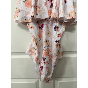 Beachsissi Floral Flounce Off Shoulder Ruffled Monokini One Piece Swimsuit, M thumbnail 4