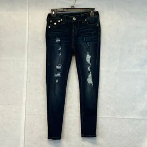 TRUE RELIGION Women’s Jeans Size 27 Blue Halle‎ Mid Rise Capri Distressed Skinny thumbnail 2