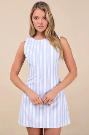 Lulus Alyvia Blue and White Striped Sleeveless Mini Dress thumbnail 1