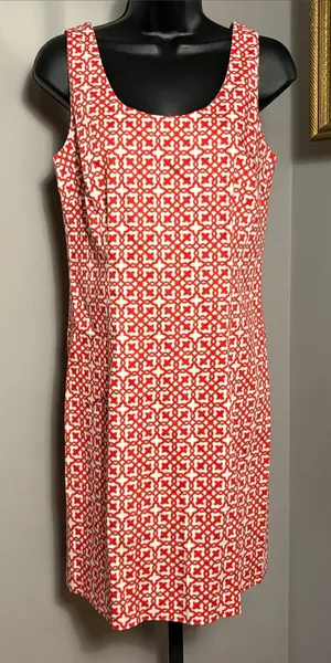 Laundry by Design Size 4 Red and White Geometric Sleeveless Shift Dress thumbnail 1