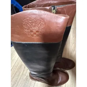 Vince Camuto Womens Two Tone Leather Riding Boots Black Brown Crest Tall Zip thumbnail 3