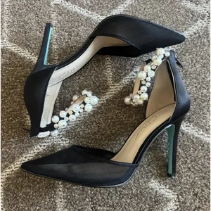 Betsey Johnson SB Ellah Pearl Crystal Embellished Mesh High Heels Pointed Toe 8 thumbnail 13
