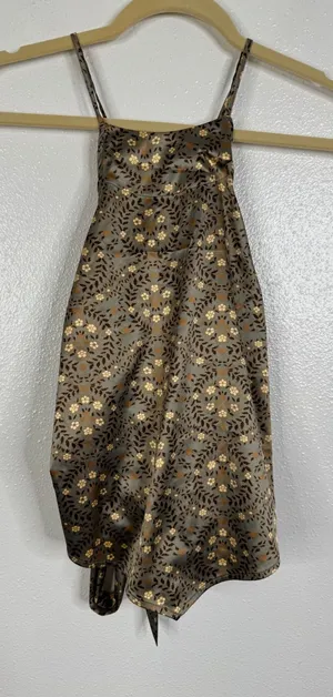 Intimately Free People Floral Halter Top Brown Gold Satin Tie Back Small S P thumbnail 1