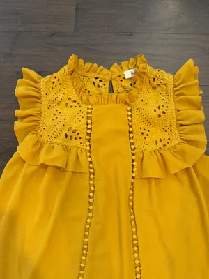 love J Mustard Yellow Eyelet Sleeveless Ruffle Top Size Large - C58-031 thumbnail 3