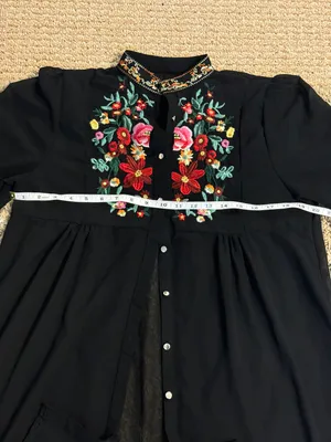 Sheer Embroidered Blouse Black Size M thumbnail 3