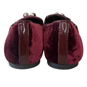Tory Burch Burgundy Velvet Acorn Charm Smoking Slippers Loafers 7 thumbnail 4