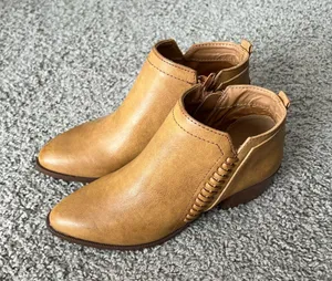 Tan Faux Leather Stitch Detail Ankle Booties thumbnail 1