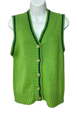 90s Northern Reflections Sweater Vest Womens Large Green Blue Button Up Knit‎ thumbnail 1