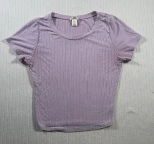 Bozzolo Women Ribbed Crop Top S Small Purple Lavender Short Sleeve Crew Neck Tee thumbnail 1