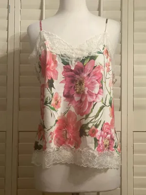 Express White Floral Satin Lace Trim Cami thumbnail 4