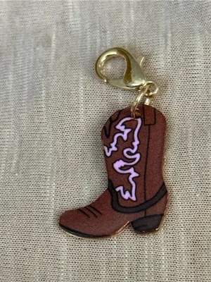 Gold-Clip Brown Cowboy Boot Charm with Pink Accent thumbnail 2