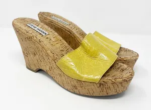 Steve Madden Surg Women Yellow Leather Cork Platform Wedge Sandals‎ Heels 9M thumbnail 1