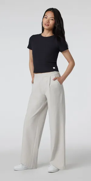 Vuori Elevation Ecru Heather Wide Leg Trouser Sz L thumbnail 1