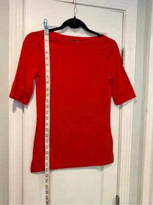 NWOT LRL Lauren Ralph Lauren Size XS Red Boat Neck Cuffed Sleeve Top Cotton thumbnail 8
