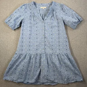 LOFT Women's Medium Blue Swiss Dot Chambray Button Front Dress Short Sleeve thumbnail 1