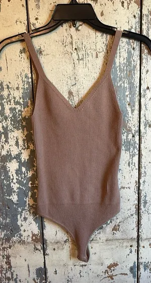 Abercrombie and Fitch Ribbed Thong bodysuit tank brown size small thumbnail 1