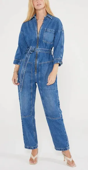 ETICA Zeta Carpenter Denim Jumpsuit Medium Wash Blue S thumbnail 1