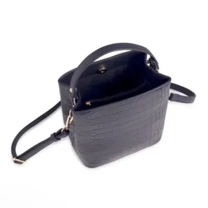 NWT AOTA Elena Crossbody Bucket Bag in Black Croc Vegan Leather thumbnail 6