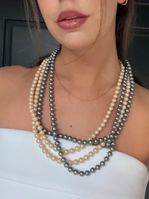 Monet Vintage Double Strand Faux Pearl Necklace White Grey Rhinestone #classy #Avantgarde #timeless thumbnail 1