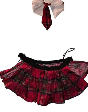 Hustler Hollywood Red Plaid side slit Skirt and Tie Set thumbnail 1