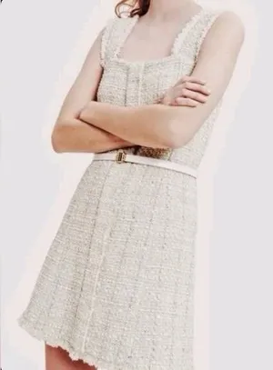 House of Harlow 1960 Tweed Boucle Mini‎ Dress Medium White Square Neck Sheath thumbnail 1