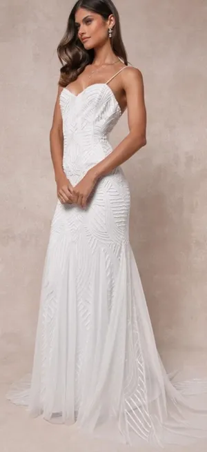 NWT Lulus Radiant Presence White Sequin Sleeveless Backless Maxi Dress Bridal M thumbnail 1